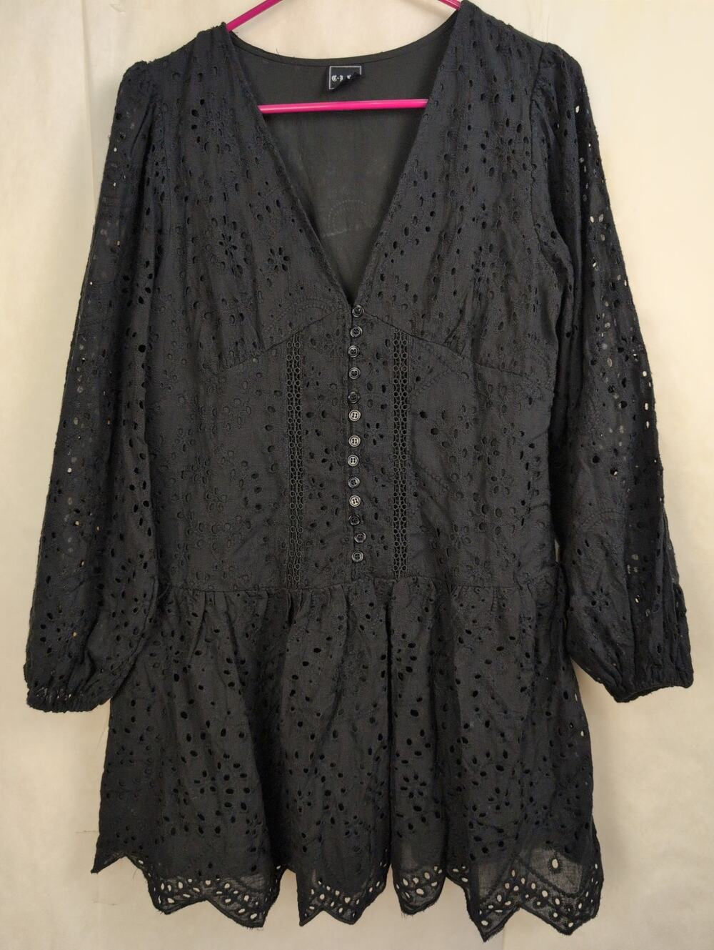 Cien black eyelet lace button front corset dress Size M Boho Whimsigoth Romantic